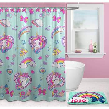 JoJo Siwa Kids' Shower Curtain and Rug Bath Set Pink