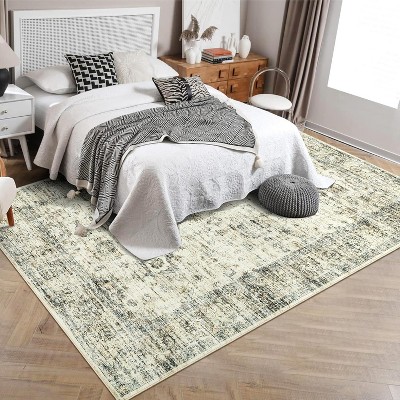 Washable Vintage Runner Rug, Low Pile Oriental Carpet, Non-Slip Kitchen/Bath Entryway Mat, Stain-Resistant Indoor Carpet
