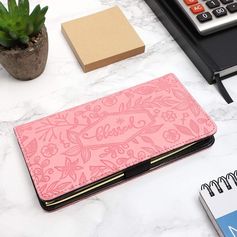 Juvale Checkbook Cover Wallet Credit Card Holder with RFID Blocking, Embossed Floral Design with Blessed Imprint for Women, PU Leather Pink, 2 of 6