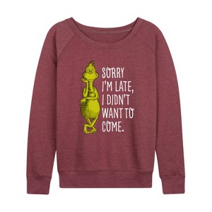 Women's - Dr. Seuss -  Lightweight French Terry Wide Neck Long Sleeve Graphic Shirt - 1 of 4