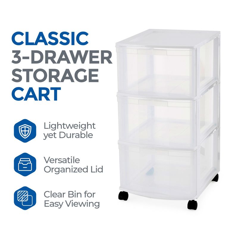 Gracious Living Resin Clear 3 Drawer Storage Chest System with Removable Rolling Casters for Garage, Basement, Utility Room, and Laundry Room, White, 2 of 7