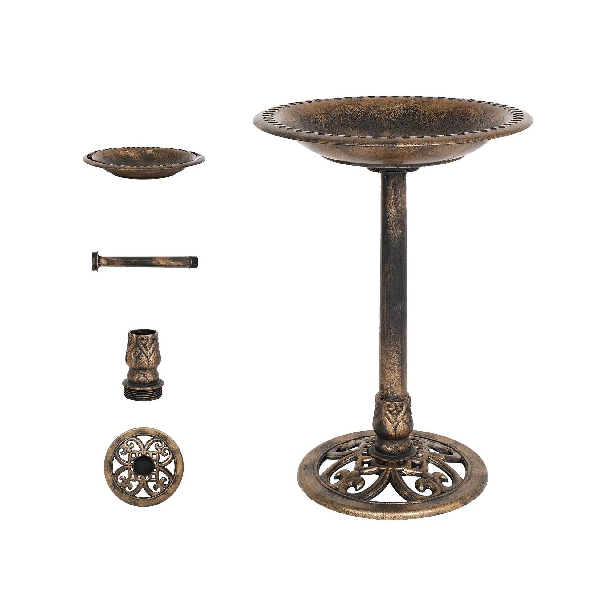 VINGLI Pedestal Bird Bath, 28 Inch Antique Copper Resin Birdbaths, Vintage Finish Garden Decor for Outdoor Patio, Copper