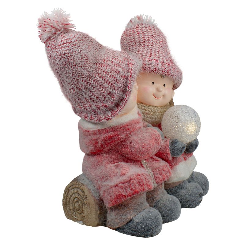 Northlight 15" LED Lighted Children and Snowball on a Snowy Log Christmas Decoration, 4 of 6