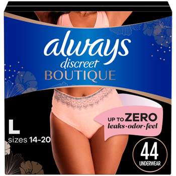 3 Always Discreet Underwear Lower Rise Size￼￼ Large, 17 Each ( 170-260 Lbs  )