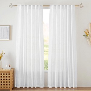 NICETOWN Linen Sheer Curtains 2 Panels Textured Semi Sheer Curtains Large Window Treatment for Living Room Bedroom Patio Door - 1 of 4