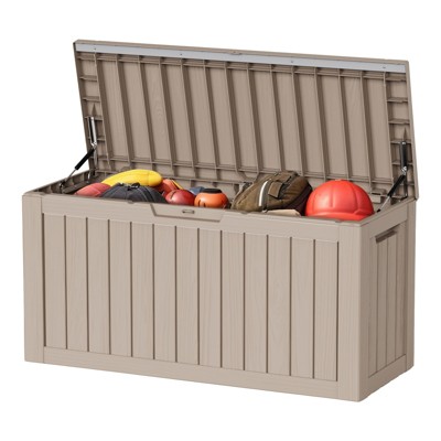VisioGear Deck Boxes, 80 Gal Outdoor Storage Deck Box, Small Patio Storage Bin for Garden Tools, Brown, 46.26"*18.7"*23.23"