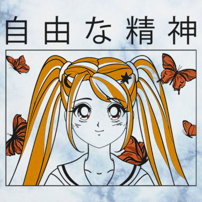 Juniors Womens Lost Gods Butterfly Anime School Girl T-Shirt, 2 of 5
