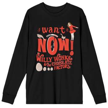 Willy Wonka & The Chocolate Factory I Want It Now Men's Black Long Sleeve Shirt
