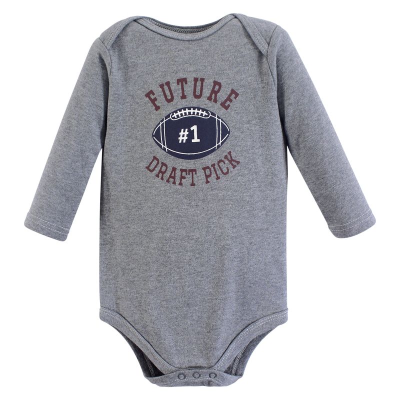 Hudson Baby Infant Boy Cotton Long-Sleeve Bodysuits, Football, 3 of 6