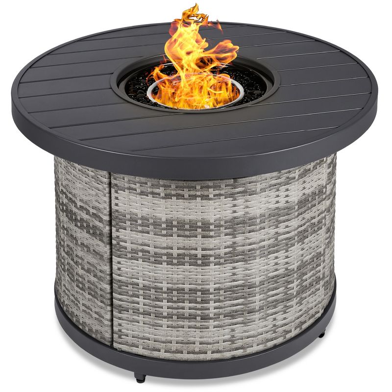 Best Choice Products 32in Round Fire Pit Table, 50,000 BTU Outdoor Wicker Patio Firepit w/ Cover, Tank Holder, 1 of 8