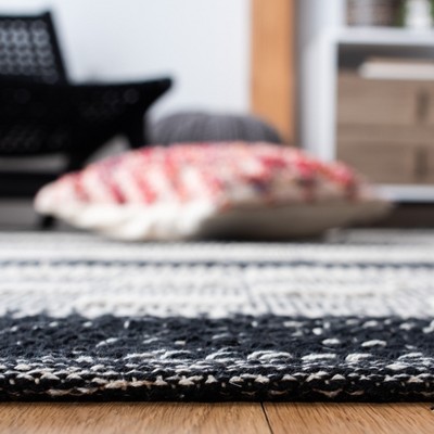 Black and Ivory Striped Kilim Wool Cotton Runner Rug