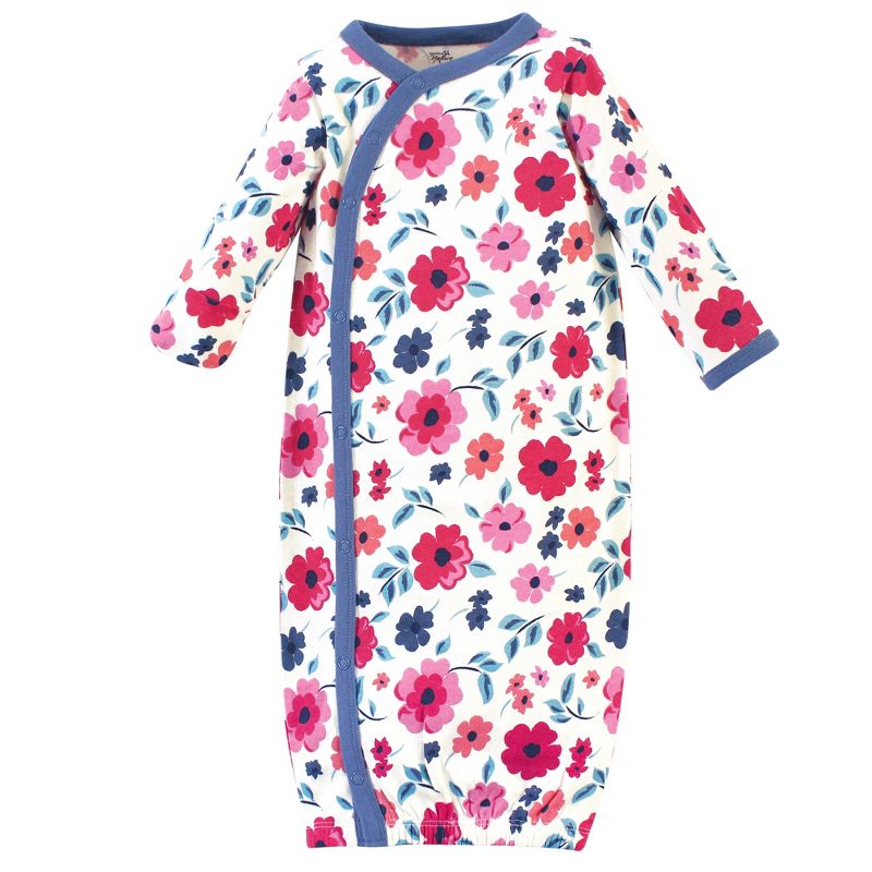 Touched by Nature Baby Girl Organic Cotton Side-Closure Snap Long-Sleeve Gowns 3pk, Garden Floral, 4 of 5