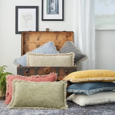 Ocean Blue Cotton Stonewash Lumbar Throw Pillow
