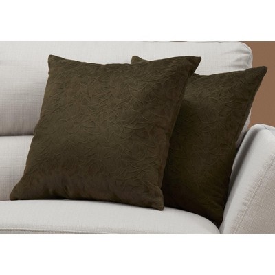 Olive Green Velvet Floral Pattern Square Throw Pillow Set of 2