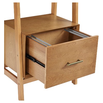 Mid-Century Modern Acorn Brown Wood Ladder Bookcase