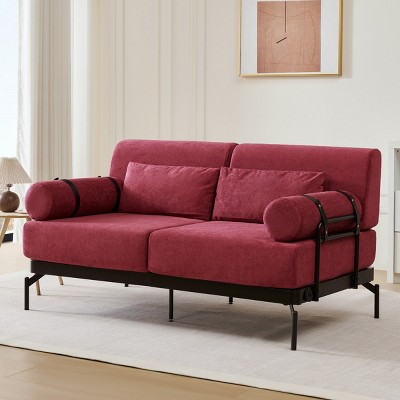 Modern 59" Two Seater Couch, Chenille Loveseat Sofa with USB Ports, Cylindrical Armrests and Steel Frame for Living Room or Apartment - Cuddlewood