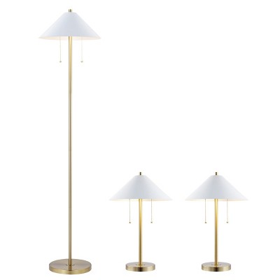Nadia Art Deco Brass & White Floor and Table Lamp Trio