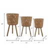 Set of 3 Wooden Planters with Stands - Handcrafted Woven Basket Design, Rustic Boho Style for Indoor & Outdoor Home Garden Decor - 26" 22" & 19" Brown - 3 of 4