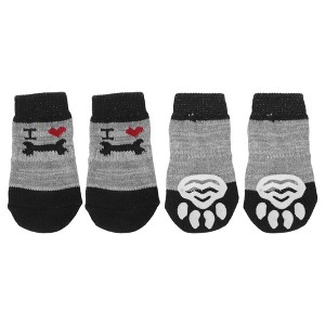 Unique Bargains  Dog Cats Non-Slip Socks Paw Protection and Traction Black Gray 4 Pcs - 1 of 4