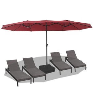 15ft Extra Large Double,Sided Patio Umbrella With Crank Handle & Base Included,Outdoor Market Umbrella for Poolside, Garden, Deck, Backyard Shade - 1 of 4
