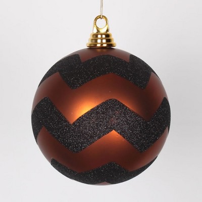 Vickerman 6" Matte and Glitter Chevron Shatterproof Christmas Ball Ornament - Copper/Black