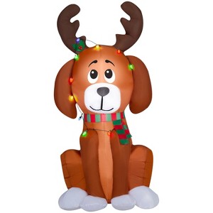 Gemmy Christmas Inflatable Dog with Antlers and Light String, 6 ft Tall, Multi - 1 of 4