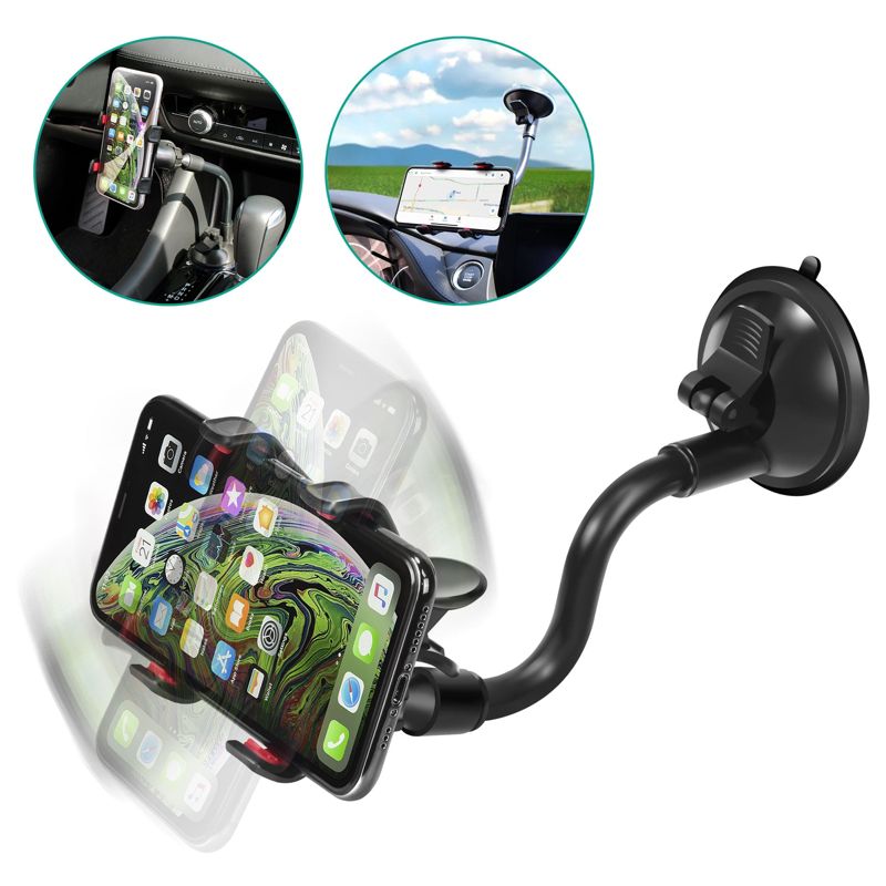 Insten Universal Car Phone Mount, Windshield and Dashboard Suction Mount with Adjustable Gooseneck Compatible with iPhone, Galaxy S/Note, Android, iOS, 1 of 10