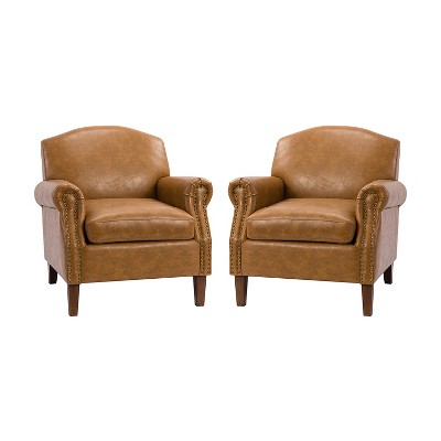 Set of 2 Gianluigi Transitional Vegan Leather Armchair with Nailhead Trim for Bedroom and Living Room  | ARTFUL LIVING DESIGN