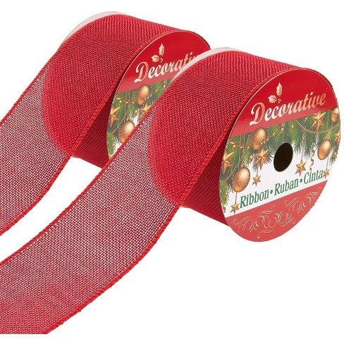 Red - Organza Ribbon Thick Wire Edge 25 Yards - ( W: 1 - 1/2 Inch, L: 25  Yards )