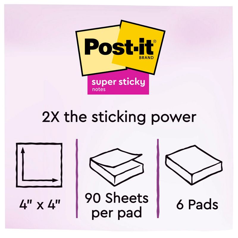 Post-it Sticky Notes, 4 x 4 Inches, Canary Yellow, 6 Pads with 90 Sheets, 2 of 6