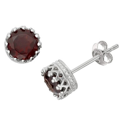 6mm Round-cut Garnet Crown Stud Earrings in Sterling Silver