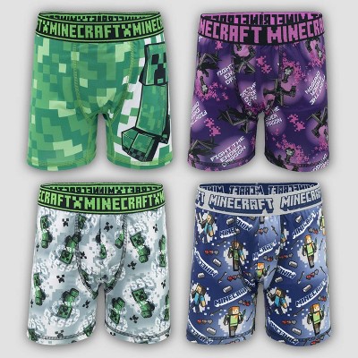 Minecraft Boys Boxer Shorts Multicoloured Character Placement Print -  Creeper , Skeleton & Enderman