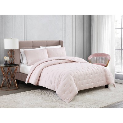 Badgley Mischka 3pc King Home Tufted Matte Satin Quilt Set Blush : Target