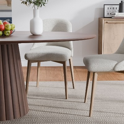 Cone Wide Strip With Convex Wood Color, Oval Dining Table With Slanted Edges At The Bottom(Cone Base).