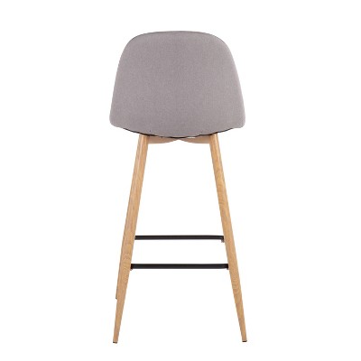 Natural Metal Light Grey Fabric Swivel Barstool Set