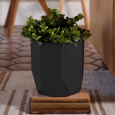 Tuxton Black Geometric Resin Planter for Indoor and Outdoor Use