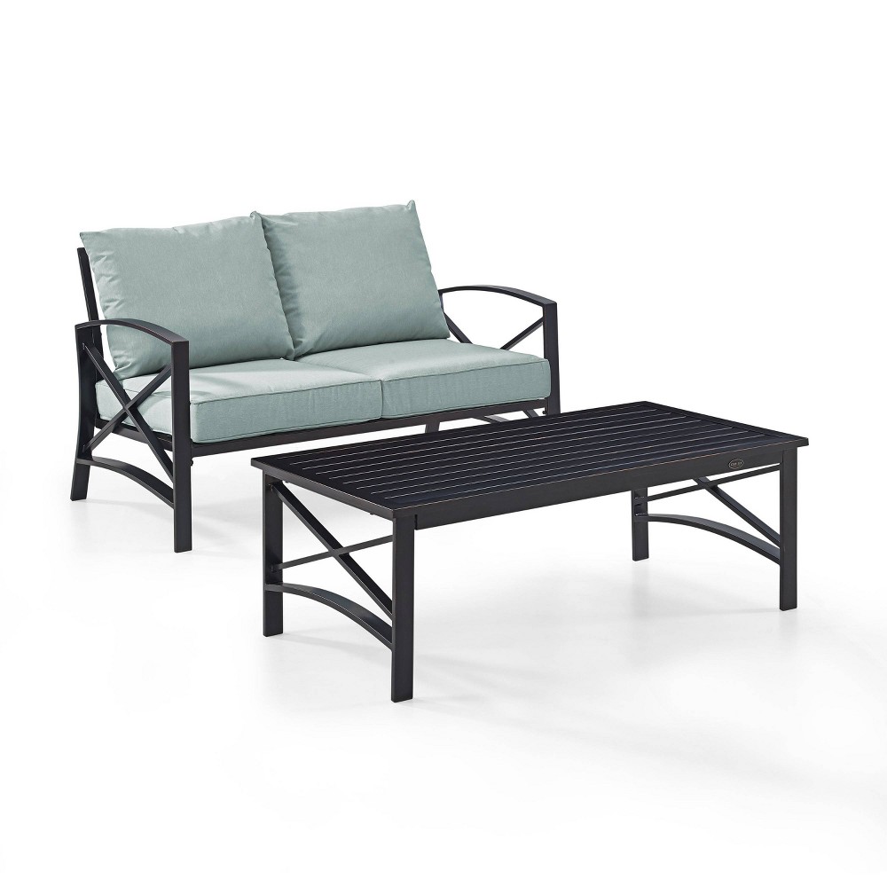 Photos - Garden Furniture Crosley 2pc Kaplan Outdoor Steel Conversation Set Mist/Bronze  