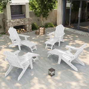 Sonkuki 4-Piece Folding Adirondack Chair with Retractable Ottoman, Fire Pit Patio Chair with Cup Holder Lawn Outdoor Lounge Chair - 1 of 4