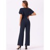Allegra K Women's V Neck High Waist Flutter Short Sleeve Long Wide Leg Jumpsuits - 3 of 4
