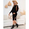 Womens Maternity Sweater Dress Bodycon Ribbed Knit Slim Fit Long Sleeve Side Slit Midi Dress - 3 of 4