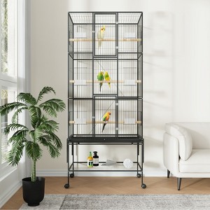 69 Inch Large Standing Bird Cage, Wrought Iron Parrot Cage with Perches & Wheels, Metal Flight Bird Cage for Parakeet Cockatiel Lovebird Pigeons - 1 of 4
