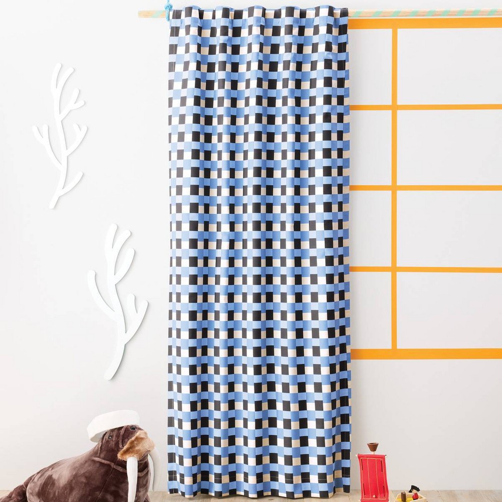 Photos - Curtains & Drapes 84" Checkered Blue Kids' Blackout Window Panel - Pillowfort™