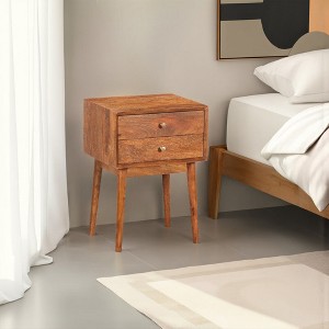 Royal Hampton  Bedside Nightstand Table with 2 Drawers and Brass Knobs, Mango Wood - 1 of 4