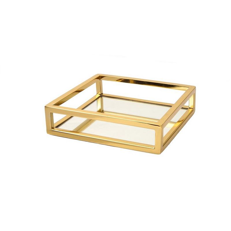 Classic Touch 8" Square Mirror Napkin Holder- Gold , 1 of 4