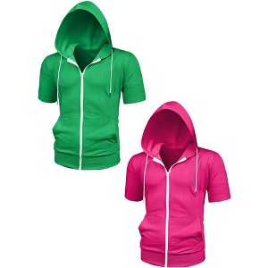Lars Amadeus Men's Summer Solid Zip Up Lightweight Short Sleeves Hoodies Sweatshirt 2 Packs - 1 of 4