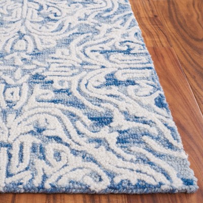 Blossom Blue and Ivory Floral Wool Runner Rug
