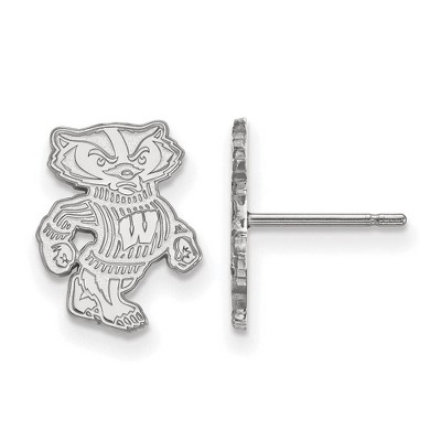 Black Bow Jewelry 14k White Gold Wisconsin Badgers NCAA Post Earrings