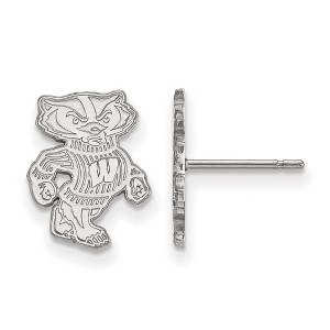 Black Bow Jewelry 14k White Gold Wisconsin Badgers NCAA Post Earrings - 1 of 3
