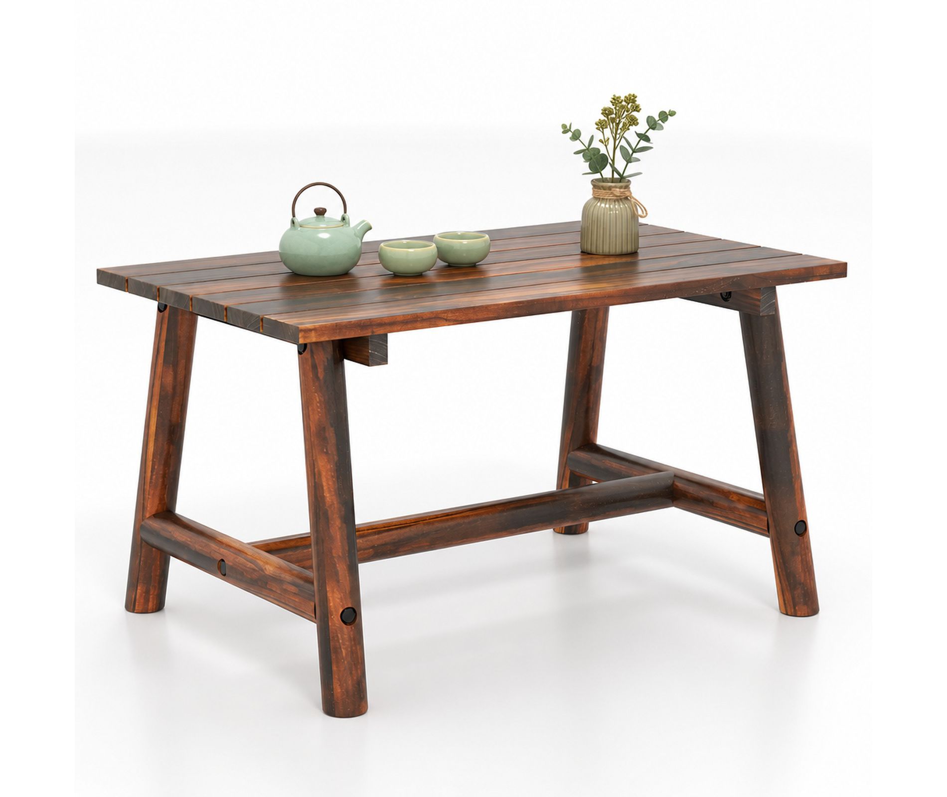 Solid Wood Outdoor Patio Coffee Table with Slatted Tabletop for Garden Porch Balcony, Brown
