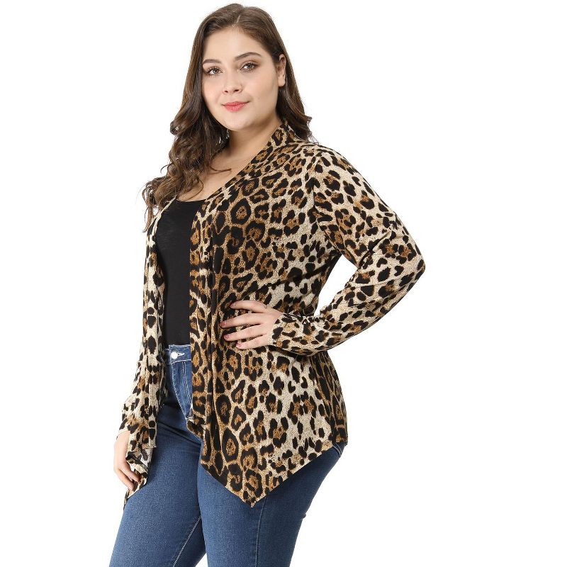 Agnes Orinda Women's Plus Size Leopard Spots Asymmetric Open Front Fashion Cardigans, 5 of 9